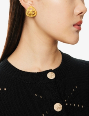 RESELFRIDGES: Pre-Loved Chanel  Triangle Clip-On Gold-Plated Metal Earrings
