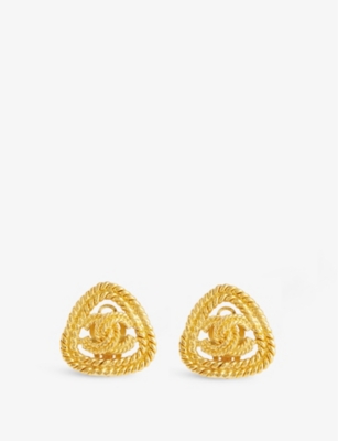 RESELFRIDGES: Pre-Loved Chanel  Triangle Clip-On Gold-Plated Metal Earrings