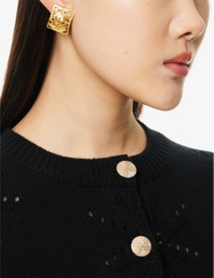 RESELFRIDGES: Pre-Loved Chanel&nbsp;Square Clip-On Gold-Plated Metal Earrings