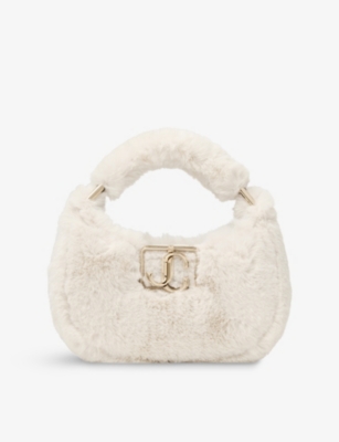 Shop Jimmy Choo Womens Latte/light Gold Edie Hobo Mini Faux-fur Top-handle Bag