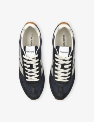 Shop Tom Ford Mens Navy Mick Woven And Suede Low-top Trainers Eur 43.5 / 9.5 Uk