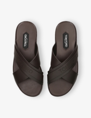 TOM FORD: Preston Crossover-Strap Leather Sandals