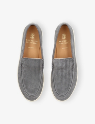 Brunello Cucinelli Chevron Embossed Suede Loafer In Grey/dark