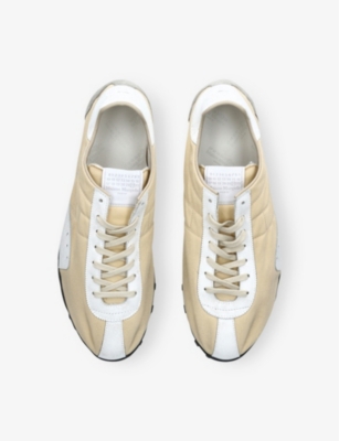 Shop Maison Margiela Sprinters Branded Canvas And Suede Low-top Trainers Cream Comb Eur 42 / 8 Uk