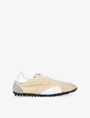 Shop Maison Margiela Sprinters Branded Canvas And Suede Low-top Trainers Cream Comb Eur 42 / 8 Uk