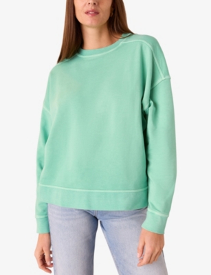WHISTLES WOMENS GREEN CONTRAST-STITCH RELAXED-FIT COTTON SWEATSHIRT 