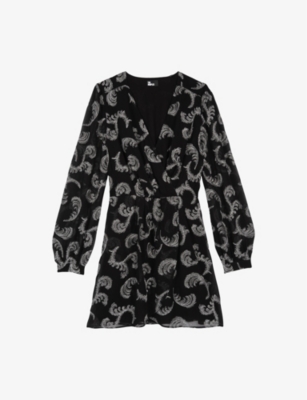 THE KOOPLES: Feather-Print Long-Sleeve Woven Mini Dress