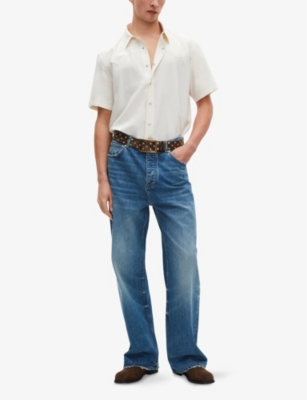 The Kooples Mens Ecru Western Short-sleeve Woven Shirt In Ecru