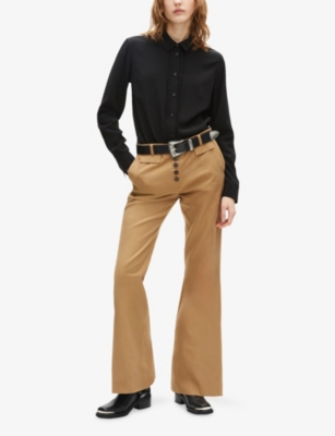 The Kooples Womens Beige Flared-leg Mid-rise Cotton And Linen-blend Trousers In Beige