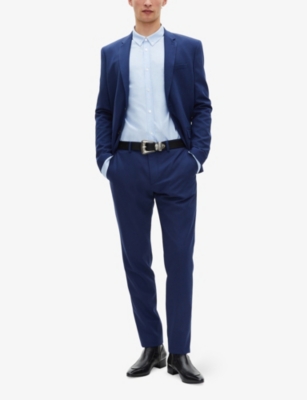 The Kooples Mens Navy Lapel-collar Slim-fit Stretch Wool-blend Blazer