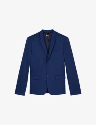 The Kooples Mens Navy Lapel-collar Slim-fit Stretch Wool-blend Blazer