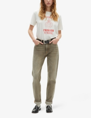 The Kooples Womens Olive Straight-leg Slim-fit Mid-rise Denim Jeans