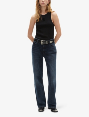 The Kooples Womens  Faded-wash Wide-leg Mid-rise Denim Jeans In Blue Electric