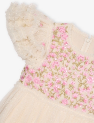Needle & Thread Cream/pink Posy Bodice Embroidered Tulle Dress 4-10