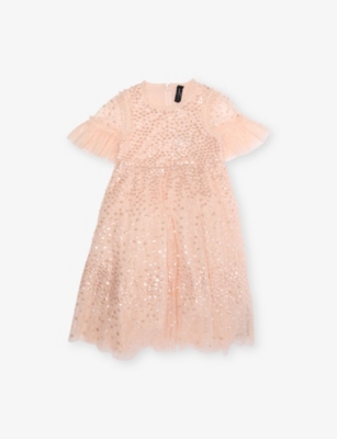 Needle & Thread Kids' Scatter Dot Sequined Tulle Dress 4-10 Years Apricot