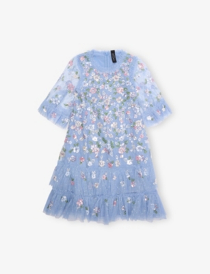 Needle & Thread Kids' Sequin Bloom Embroidered Tulle Dress 4-12 Years Sky Blu