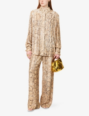 Shop Dries Van Noten Womens Beige Sequin-embellished Spread-collar Woven Shirt