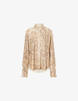 Shop Dries Van Noten Womens Beige Sequin-embellished Spread-collar Woven Shirt