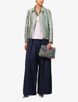 Crinkled Two-Patch-Pockets Woven Blazer