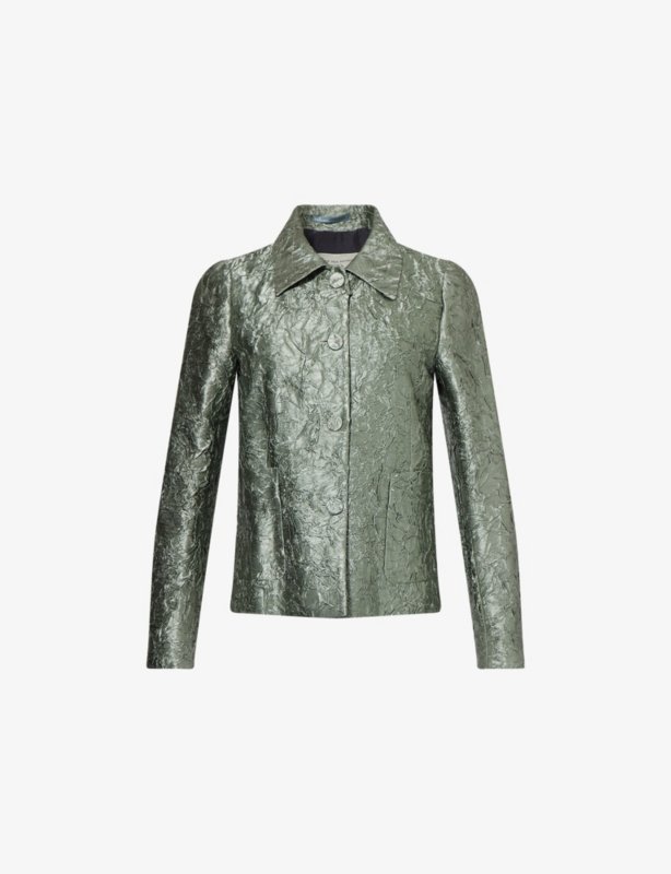 Crinkled Two-Patch-Pockets Woven Blazer