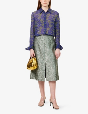 Shop Dries Van Noten Womens Raf Crinkled-texture Split Woven Midi Skirt