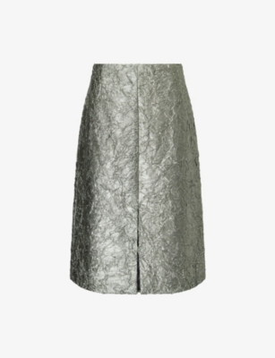 Shop Dries Van Noten Womens Raf Crinkled-texture Split Woven Midi Skirt