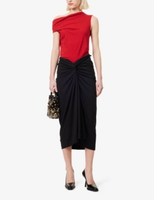 Dries Van Noten Womens Black Twisted Asymmetric Cotton-jersey Midi Skirt In Black