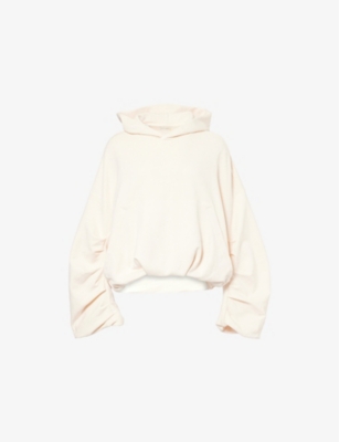 Shop Dries Van Noten Womens Ecru Kangaroo-pocket Puffball-hem Cotton-jersey Hoody