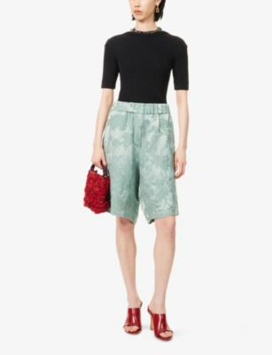 Shop Dries Van Noten Womens Raf Floral-embroidered Relaxed-fit Linen-blend Shorts
