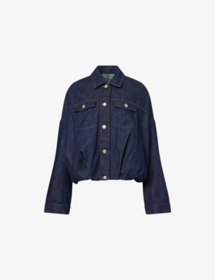 Dries Van Noten Womens Indigo Vesto Gathered-hem Denim Jacket In Indigo