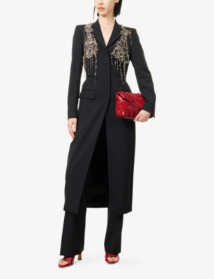 DRIES VAN NOTEN: Embellished Notch-Lapels Wool-Blend Coat