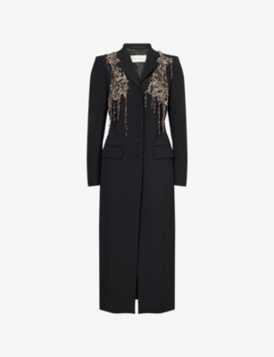 DRIES VAN NOTEN: Embellished Notch-Lapels Wool-Blend Coat
