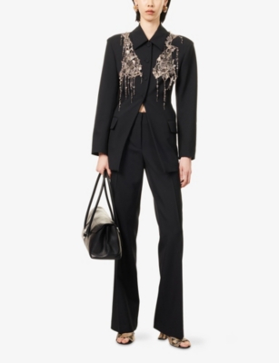 Dries Van Noten Womens Black Embellished Slim-fit Wool-blend Jacket