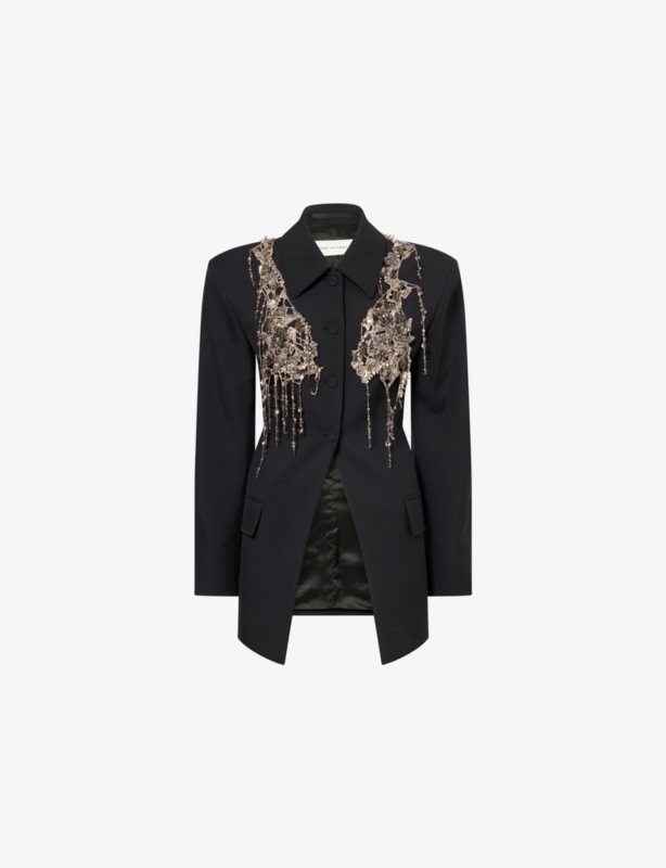 Embellished Slim-Fit Wool-Blend Jacket
