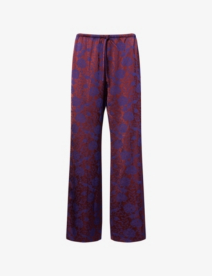 DRIES VAN NOTEN: Puvis Floral-Print Wide-Leg Satin Trousers