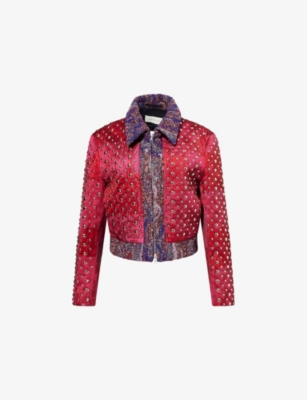 Shop Dries Van Noten Womens Fuchsia Vurano Stud-embellished Cotton-blend Jacket