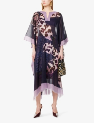 DRIES VAN NOTEN: Flower-Print Fringed-Hem Cotton-Poplin Kaftan