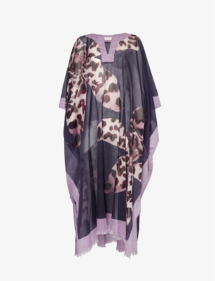 DRIES VAN NOTEN: Flower-Print Fringed-Hem Cotton-Poplin Kaftan