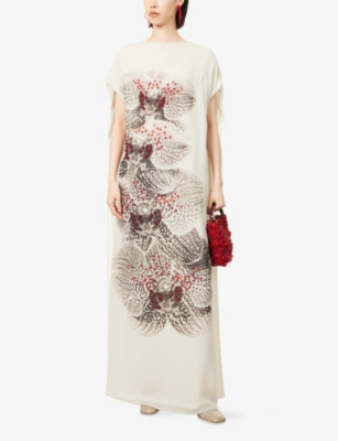 DRIES VAN NOTEN: Embellished Relaxed-Fit Silk Maxi Dress