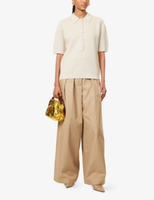 DRIES VAN NOTEN: Pleated Two-Slip-Pockets Wide-Leg High-Rise Cotton Trousers