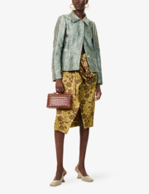 Shop Dries Van Noten Womens Ocra Santi Floral-jacquard Wrap Woven Midi Skirt