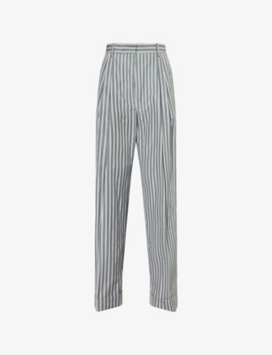 DRIES VAN NOTEN: Partan Stripe Wide-Leg Cotton Trousers