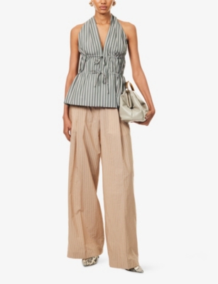 DRIES VAN NOTEN: Striped Halterneck Cotton-Poplin Top