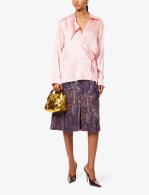 DRIES VAN NOTEN: Wrap-Front Long-Sleeves Stretch-Silk Shirt