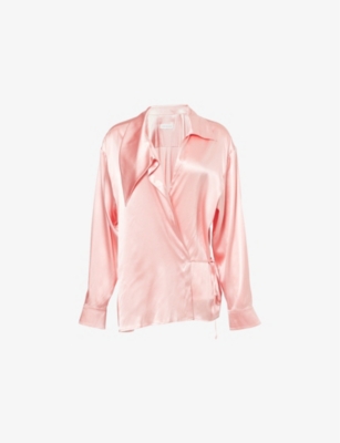 DRIES VAN NOTEN: Wrap-Front Long-Sleeves Stretch-Silk Shirt