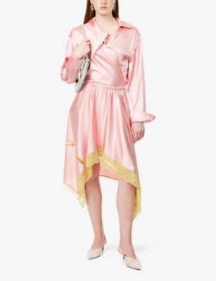 DRIES VAN NOTEN: Lace-Embroidery Drawstring Stretch-Silk Midi Skirt