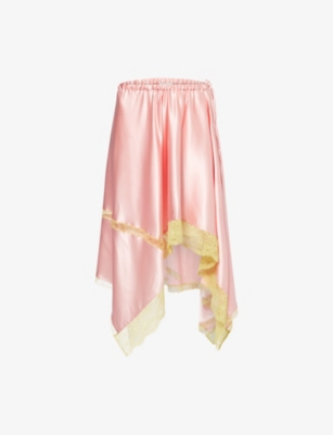 DRIES VAN NOTEN: Lace-Embroidery Drawstring Stretch-Silk Midi Skirt