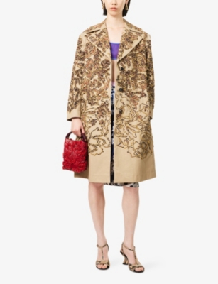 Sequin-Embellished Notch-Lapels Cotton Coat