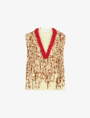 Dries Van Noten Womens Lime College Bead-embellished Sleeveless Silk Top