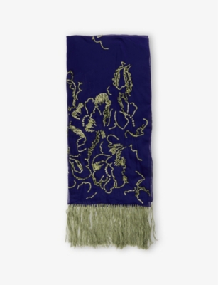 DRIES VAN NOTEN: Sequin-Embellished Fringed Woven Scarf